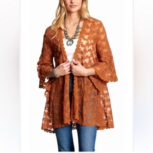 NWT. Women’s Magnolia Lane Rustic Orange Lace Cardigan